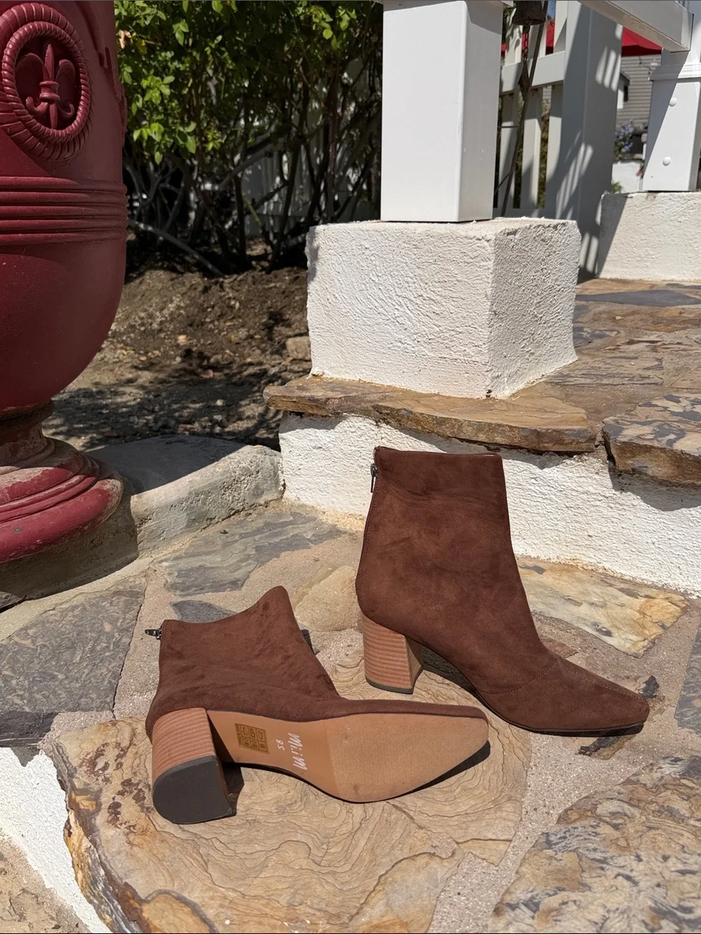 Mi.iM Brown Suede Block Heel Ankle Boots